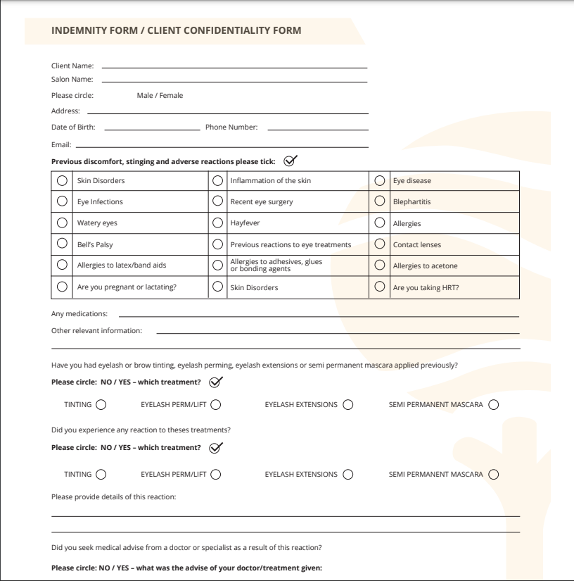 One Shot Lash Lift Indemnity / Consent Form + Photo Waiver